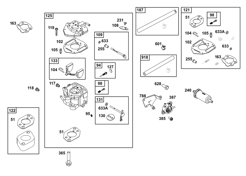 Carburetor And Fuel Supply Group Diagram and Parts List for 356447-0668-B5 200000 - 399999 Briggs and Stratton Engine